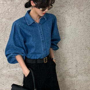 lantern sleeve denim shirt