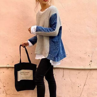 Pullover denim patchwork sweater